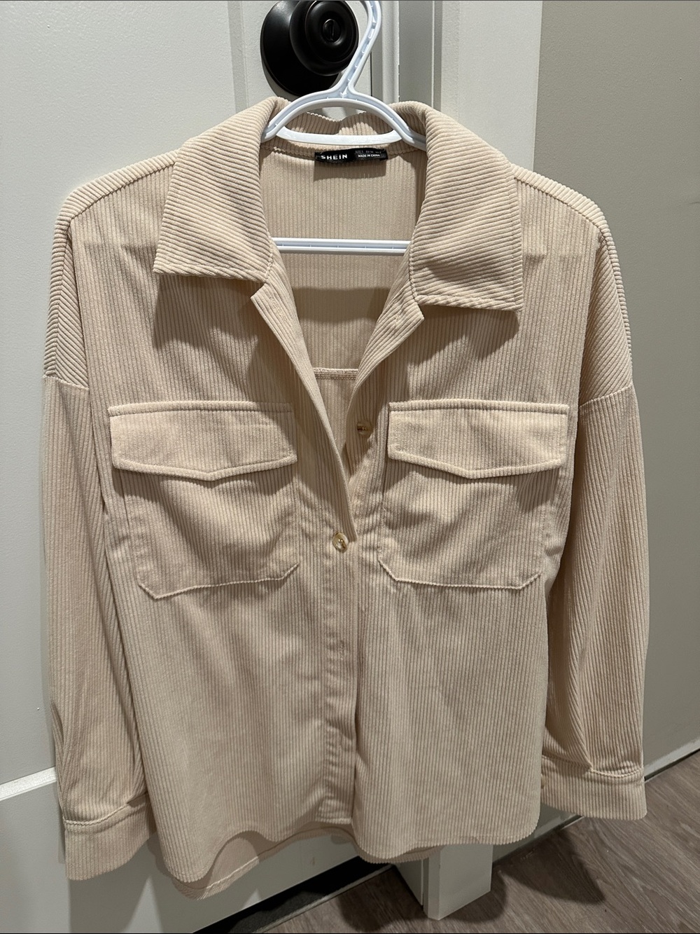 SHEIN Beige Corduroy Button-Front Shirt Jacket
